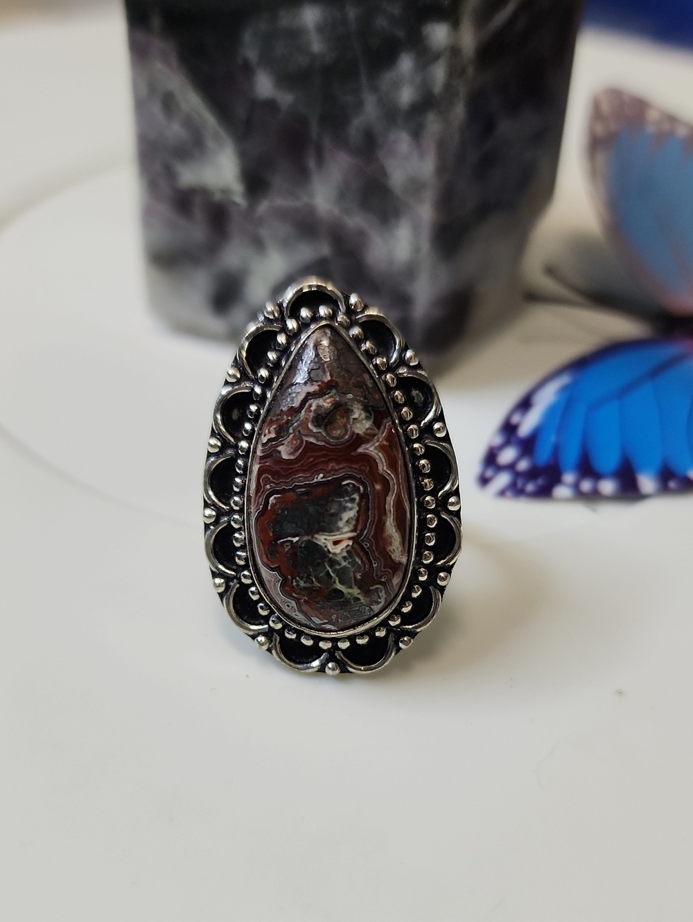 Red Agate Teardrop Statement Ring